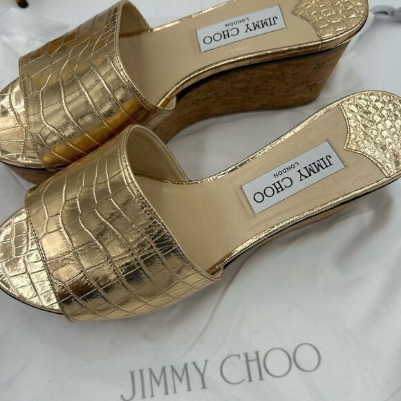 Women’s Jimmy Choo, crock embossed wedge sandals size 38.5 PRISTINE - Picture 6 of 8